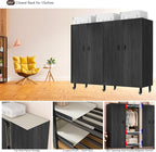 Heavy Duty Portable Closet with Cover Magnetic Doors, Metal Rolling Clothes Rack Heavy Duty 1500LBS, Foldable Clothing Rack, Garment Racks for Bedroom/ LivingRoom/ Rental (KT Woodgrain Black, 59.05in)