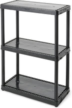 Gracious Living 3 Shelf Fixed Height Light Duty Storage Unit 12 x 24 x 33" Organizer System for Home, Garage, Basement, & Laundry, Black (2 Pack)
