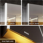 54x30 Lighted Medicine Cabinet Mirror with Lights & Smart Night Lamp -Surface or Recessed Medicine Cabinet with Outlet & Clock,Fogless Dimmable LED Storage Mirror,Built-in Sensor Light