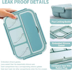 Bento Box Adult Lunch Box, Lunch Containers for Kids Girls Boys with 4 Compartments, Lunchable Food Container with Utensils, Sauce Jar, Muffin Liners, 40 Oz/5 Cup, Light Teal