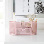 BLU MONACO | Pink Desk Organizers Metal Mesh Stationery Holder | Wire Mesh Desk Organizer with Compartments | Desk File Folder Organizer for Office Accessories