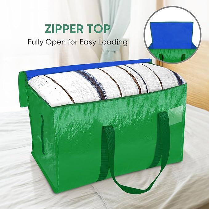 BALEINE 6-Pack Oversized Moving Bags with Reinforced Handles, Heavy-Duty Storage Tote for Clothes, Moving Supplies (Light Green, 6-Pack)