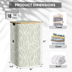 BALEINE Laundry Hamper with Lid, Tall Laundry Baskets with Bamboo Pull Handles, Large Laundry Bin with Internal Support (18 Gal/70L, Antique Foliage)