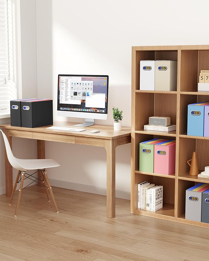 Oterri Cardboard File Organizer Box for Hanging File Folders Letter Size,File Box for Computer Desk,File Cabinet,Working Home,Office,Classroom（White,Letter Size - 2 Packs）
