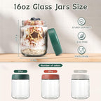 DIMBRAH Overnight Oats Containers with Lids, Mason Jars 16oz with Lids - Set Of 6, Practical Oatmeal Container to Go, Chia Seed Pudding Jars