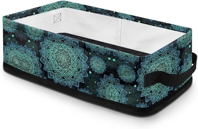 Storage Baskets for Organizing Toilet Paper Storage Bin Rectangular Multi-purpose Fabric Organizer for Living Room Bedroom Office Laundry Decor, Boho Flower Dark Teal