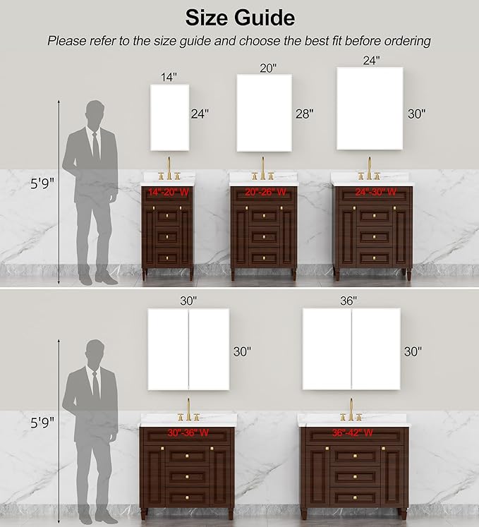 Buruis 36" x 30" Framed Medicine Cabinet with Mirror, Recessed or Wall Mounted Bathroom Cabinet, Adjustable Tempered Glass Shelves, Left/Right Open Reversible, No Assembly Required, White