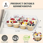 12 Count x 6 Sets Plastic Cupcake Containers, Durable and BPA-Free Cupcake Holder with Lid for Easy Transport Storage, Stackable Clear Cupcake Carriers, Reusable Dessert Boxes