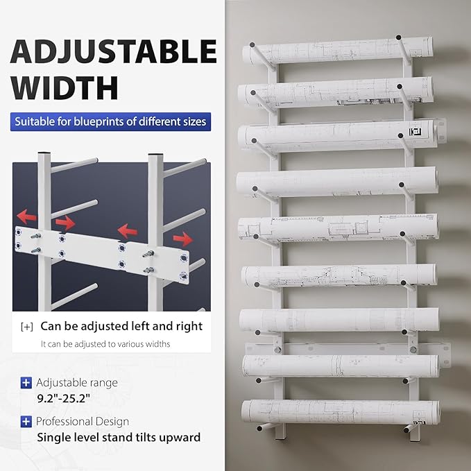 Wall Mount Blueprint Storage Rack Hanging File Roll Poster Display Rack Heavy Duty Roll File Holder for Construction Plan Posters Vinyl RollsHigh Map Capacity 320 lbs