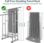 40" Tall Freestanding Towel Racks for Bathroom, 3 Tier Floor Towel Rack with Storage Basket, Blanket Ladder Drying and Display Rack for Large Bath & Hand Towel Outdoor Poolside