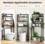 Nightcore Over-The-Toilet Storage, 3-Tier Freestanding Bathroom Organizer Shelf w/ 2 Hanging Hooks & Toilet Paper Holder, Multifunctional Metal Toilet Storage Rack for Bathroom Laundry (Black)
