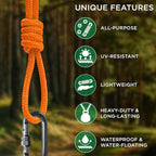 TECEUM Rope – 90 Feet x 1/4 Inch (7mm) – Orange Yellow – Strong All-Purpose Utility Rope – Camping, Crafting, Flag Pole, Indoor & Outdoor – Polypropylene Nylon Poly Lightweight Diamond Braided Cord
