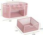 BLU MONACO | Pink Desk Organizers Metal Mesh Stationery Holder | Wire Mesh Desk Organizer with Compartments | Desk File Folder Organizer for Office Accessories