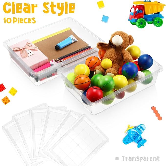 Hoteam 10 Pcs Flat Storage Organizer Tray Bin Letter Size Paper Tray for Classroom Plastic Stackable File Organizer for School Office Teacher Book Organization（ Clear, 13.78 x 9.84 x 3.15 Inch）