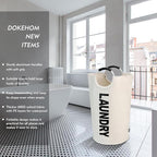 DOKEHOM 125L X-Large Laundry Basket, Collapsible Laundry Bag, Freestanding Tall Clothes Hamper, Foldable Washing Bin (Beige)