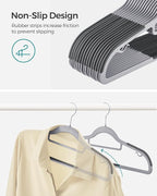 SONGMICS Pack of 50 Coat Hangers, Space-Saving Plastic Clothes Hangers, Non-Slip, 0.2 Inches Slim, 16.5 Inches Wide, 360° Swivel Silver Hook, Light Gray and Dark Gray UCRP20G50