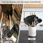 White utensil holder for Countertop, Glossy White Ceramic Utensil Holder for Kitchen Counter Easy to Clean, Modern Small Cooking Utensil Holder Spatula Crock for Décor, 4.5×6.4 IN
