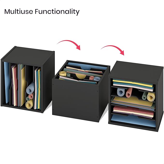 Ballucci File Organizer Paper Sorter, 5 Tier Adjustable Shelves Office Desk Organizer, 13 5/8" x 9 1/4" x 12", Black
