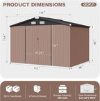 Aoxun Outdoor Storage Shed with Floor - 10x8 FT Metal Shed with Lockable Doors & Air Vents, Waterproof Outside Storage Shed for Tool, Garbage Can, Bike, Mower, for Backyard Garden Patio, Brown