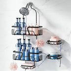 KEGII EXTRA Soap Holders x2 Shower Caddy Hanging, Never Rust Over Showerhead Organizer, Built in 9 Shaver Hanging hooks