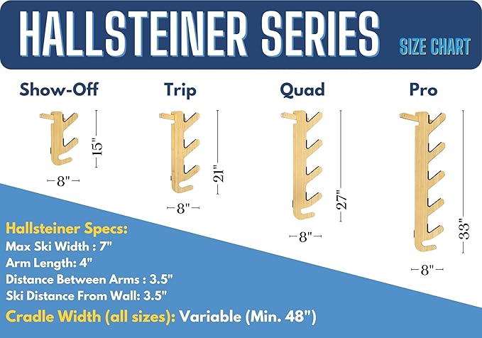 Grassracks Bamboo Ski Rack - Garage or Indoor Ski Display Rack Hallsteiner Series Indoor Horizontal Ski Wall Mount (1 or 2 Pairs of Skis, Bamboo)