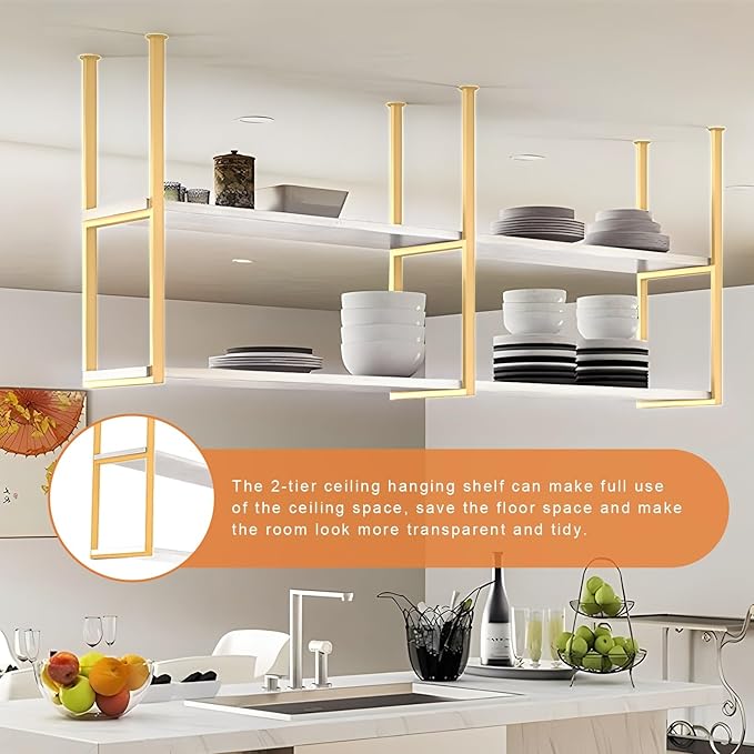 Ceiling Mounted Storage Racks, 2 Layer Floating Pan Pot Shelves Flower Stand Wine Glass Holder for Kitchen/Bars/Living Room/Restaurants/Balcony, Industrial Hanging Display Rack (Size : 120x30x80cm)