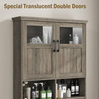 Vabches Over-The-Toilet Storage Cabinet with Double Doors, Toilet Paper Holder Stand & Adjustable Shelf, Freestanding Space Saver, Grey