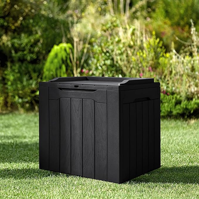 JUMMICO 31 Gallon Resin Deck Box Waterproof Indoor Outdoor Storage Boxes for Patio Furniture Cushions and Garden Tools (Black)