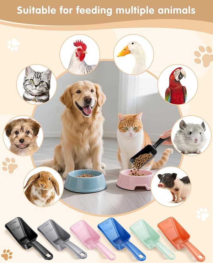 2-Pack Dog Food Scoop 1 Cup, Plastic Pet Food Measuring Scoop With Measuring Lines (1/2 & 1 Cup Markings) for Dogs, Cats, Fish, Bird（Black and Grey)