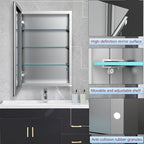 Bathroom Medicine Cabinet, 24x36 inch Mirror Cabinet of Aluminum, Assembly Needed, Surface Mount or Recessed, Medicine Cabinet with Mirror, Adjustable Glass Shelves, Waterproof for Bathroom