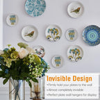 Bilillo 12 Pieces Plate Wall Hangers for Display - Invisible Plates Hanger, Stainless Steel Plate Holders with 12 Pieces Wall Hooks for 4.5-5.5 Inch Decorative Plates and Arts