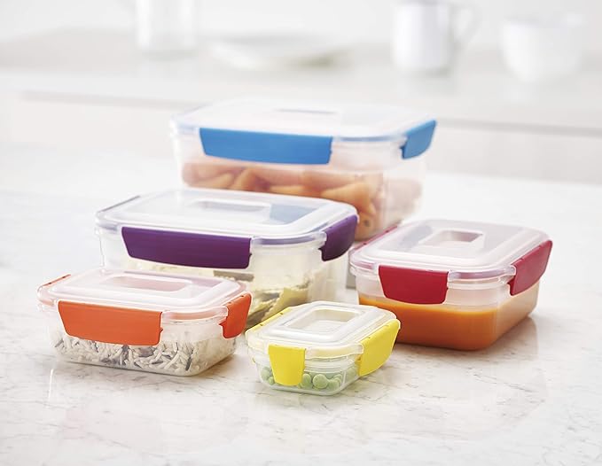 Joseph Joseph Nest Lock Plastic BPA Free Food Storage Container Set with Lockable Airtight Leakproof Lids, 10-Piece, Multi-Color