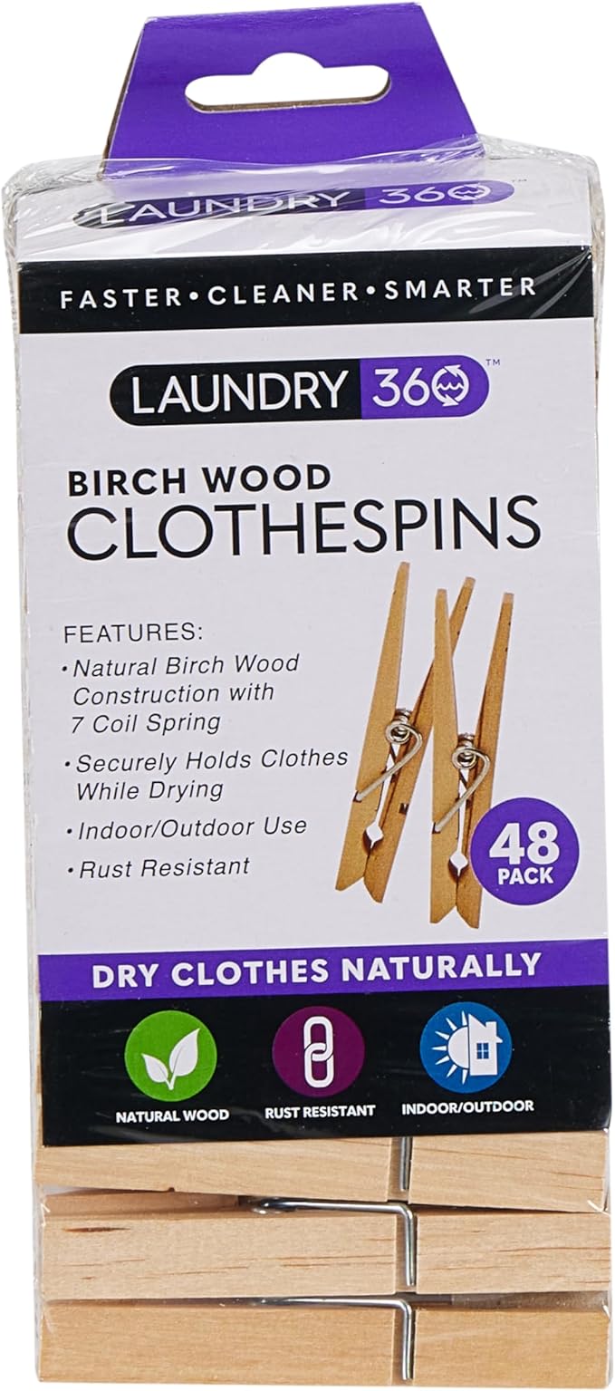 48 Count Birch Wood Clothespins, Natura