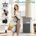 Laundry Hamper with Lid 110L, Large & Tall Laundry Basket with Removable Bag & Front Mesh Bag, Collapsible Dirty Clothes Hampers for Bedroom Aesthetic, Bathroom, Dorm, Laundry Room - Easy Carry, Grey