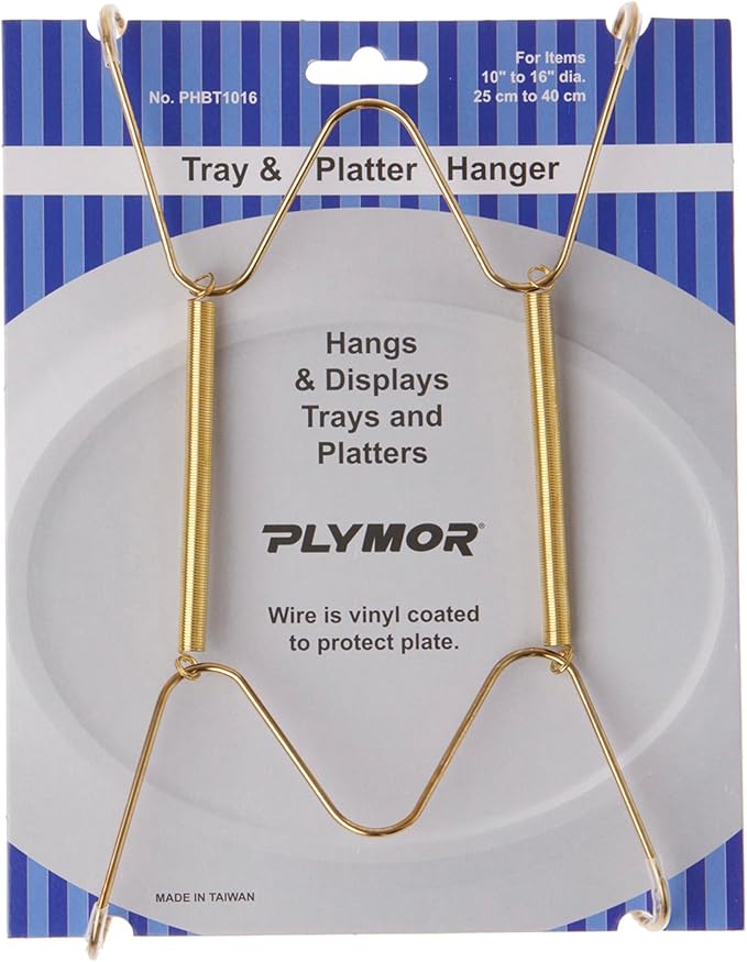 Plymor Gold Finish Wall Mountable Tray and Platter Hanger, 8.25" H x 4.75" W x 0.875" D (for Trays or Platters 10" - 16")
