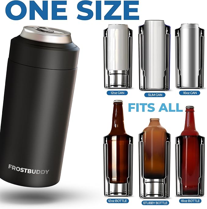Frost Buddy Universal Can Cooler - Fits all - Stainless Steel Can Cooler for 12 oz & 16 oz Regular or Slim Cans & Bottles - Stainless Steel (Real Tree Max7)