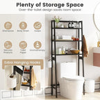 Nightcore Over-The-Toilet Storage, 3-Tier Freestanding Bathroom Organizer Shelf w/ 2 Hanging Hooks & Toilet Paper Holder, Multifunctional Metal Toilet Storage Rack for Bathroom Laundry (Black)
