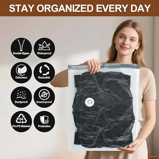 Vacuum Seal Bags for Clothing Travel, 16 Pack (3 Jumbo/3 Large/3 Medium/3 Small/4 Roll) Vacuum Storage Bags with Portable Electric Pump, Space Saver Bags for Luggage, Suitcase, Clothes, and Blankets