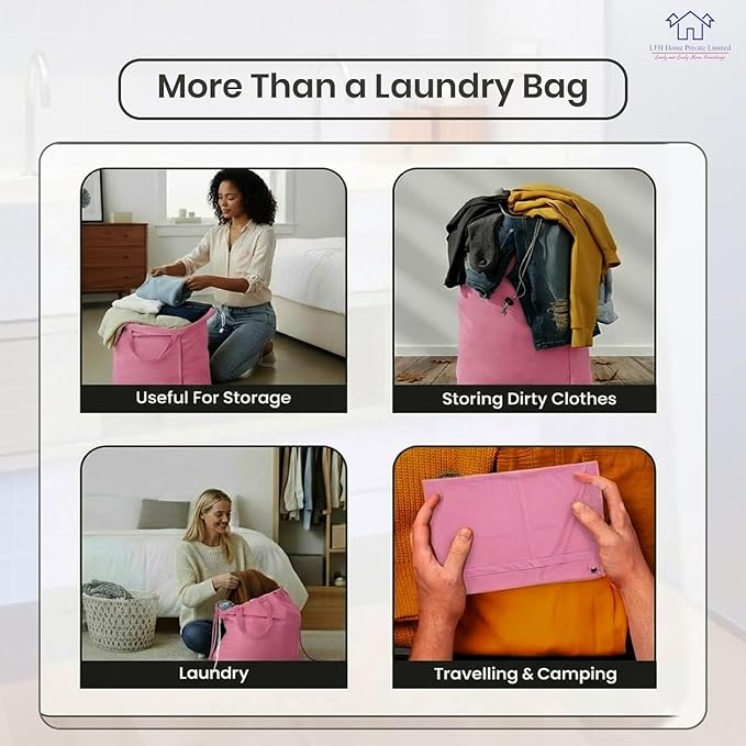 LFH Home Large Premium 1pack Cotton Canvas Laundry Bag with Drawstring and Handles Heavy Duty, Multi-Use, Washable for Home, Travel, College or Storage 24x36-Pink