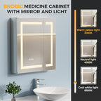 24 * 26 Bathroom Lighted Medicine Cabinet, Professional Makeup Medicine Cabinet Mirror, Large Storage LED Mirror with USBs, Stepless Dimming & Anti-Fog, 3-Color Light
