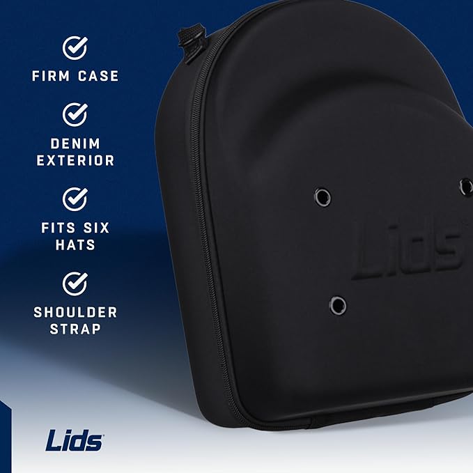 Lids Hat Travel Case – Baseball Cap Carrier for 6 Hats, Durable Clear Exterior & Interior, Storage with Handle & Adjustable Shoulder Strap, Hard Hat Organizer for Travel & Closet