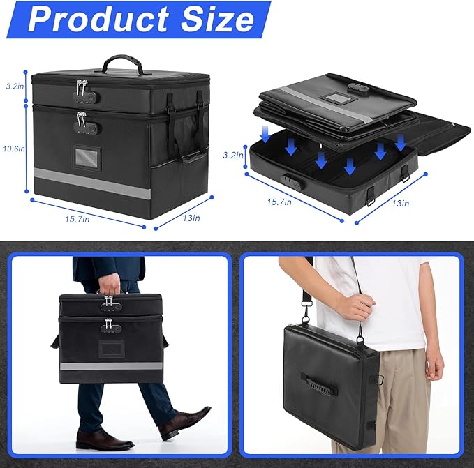 2 Layer File Box with Lock, Portable Document Organizer Box with Handle, Fireproof File Box for Home Office, Legal File Organizer Storage