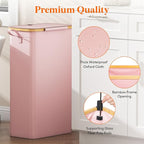 Lifewit 75L Slim Laundry Hamper with Lid, Narrow Laundry Basket with Removable Bag & Bamboo Handles, Fodable Thin Dirty Clothes Hamper for Laundry Collapsible Bin for Bathroom Bedroom Dorm, Pink