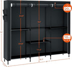 Portable Closet, 81.5 Inch Extra Large Capacity Wardrobe Closet with Cover, Clothes Storage Organizer with Shelves and 5 Hanging Rods, Easy to Assembly, Black PCT136B01
