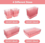 25 Pack Desk Drawer Organizer Set,Vanity and Desk Drawer Storage Bins,Clear Plastic Drawer Organizer Trays for Makeup,Office,Bathroom and Kitchen(pink)