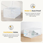 NEWBULIG 15 Pack Clear Shoe Storage Boxes, Shoe Organizer for Closet with Lid, Durable PE Transparent Shoe Containers Ideal for Sneakers, Heels & Boots, White