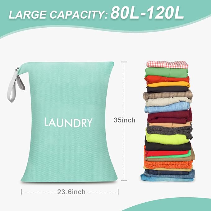 WiseBoy Laundry Bag, 23.6x35 inch Oversized Laundry Bags, Travel Laundry Bag Dirty Clothes Organizer, Nylon Wet Dry Storage Bag for College Dorm, Camping, Caravan, Blue
