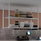 XPLKQXE Stainless Steel Ceiling Shelf, Hanging Industrial Ceiling Mount Storage Rack, Kitchen Wall Mounted Plant Stand/Wall Decor for Bar Cafe Kitchen(Silver-2lay,120x40x120cm)