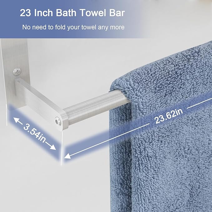 Hotel Towel Racks for Bathroom Wall Mounted, BETHOM 24 Inch Towel Shelf for Bathroom, 3-Tier Bathroom Towel Rack with Tower Bars, Brushed Nickel