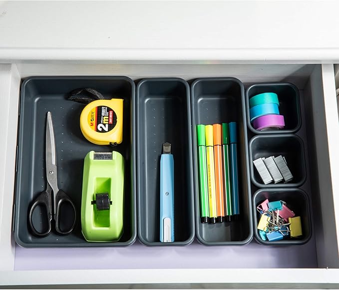 BYCY 18 Pcs Drawer Organizers Trays Set for Office Bathroom Dresser Interlocking Dividers Storage Bins Pack (18 Pieces Set)